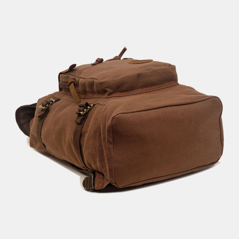 Mochila De Gran Capacidad Para Exteriores De Viaje Retro De Cuero Genuino Y Lona Para Hombre