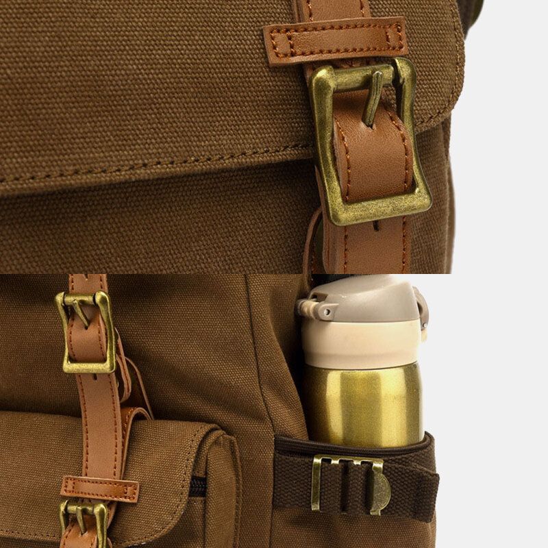 Mochila De Gran Capacidad De Viaje Al Aire Libre Con Carga Usb De Cuero Genuino Y Lona Para Hombre