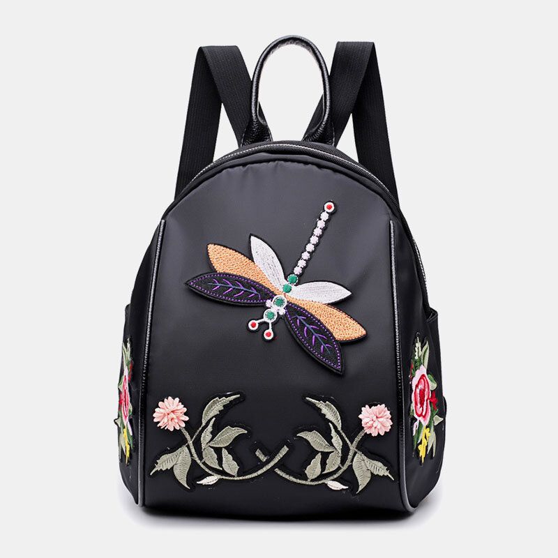 Mochila Impermeable Antirrobo Con Bordado De Flores De Libélula Étnica Oxford Para Mujer