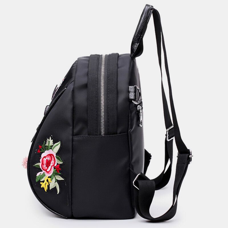 Mochila Impermeable Antirrobo Con Bordado De Flores De Libélula Étnica Oxford Para Mujer