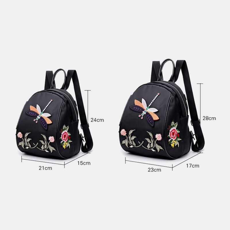 Mochila Impermeable Antirrobo Con Bordado De Flores De Libélula Étnica Oxford Para Mujer