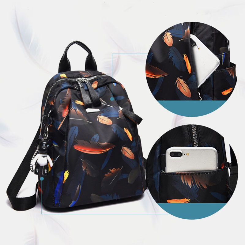 Mochila Informal Antirrobo Impermeable Con Orificio Para Auriculares De Gran Capacidad Con Patrón De Plumas De Mariposa Oxford Para Mujer