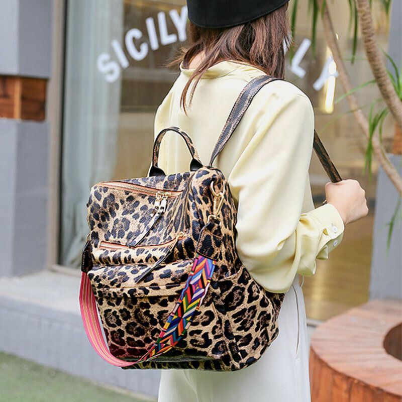 Mochila Informal De Moda Con Estampado De Leopardo Y Flores De Piel Sintética Para Mujer