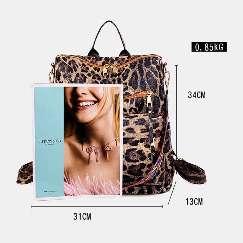 Mochila Informal De Moda Con Estampado De Leopardo Y Flores De Piel Sintética Para Mujer