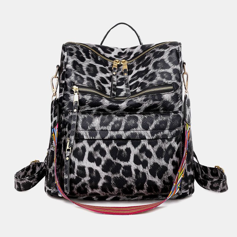 Mochila Informal De Moda Con Estampado De Leopardo Y Flores De Piel Sintética Para Mujer