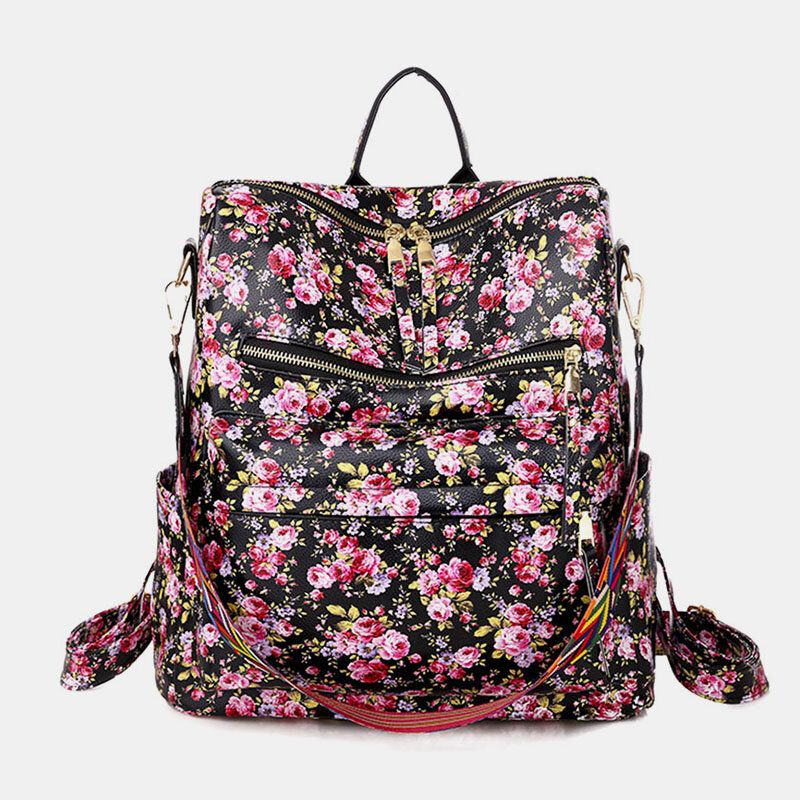 Mochila Informal De Moda Con Estampado De Leopardo Y Flores De Piel Sintética Para Mujer