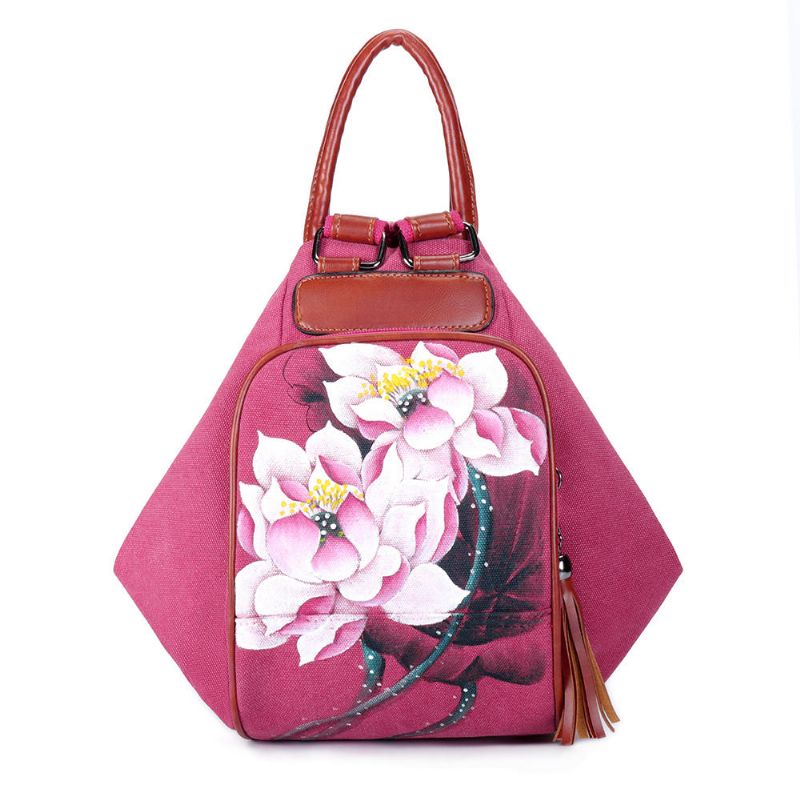 Mochila De Lona Para Mujer Bolsa De Viaje Estampado Lotus National Shoulder Crossbody Bag