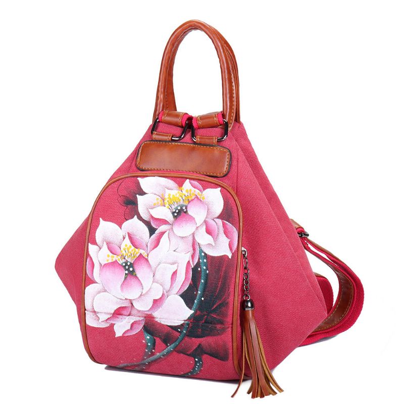 Mochila De Lona Para Mujer Bolsa De Viaje Estampado Lotus National Shoulder Crossbody Bag