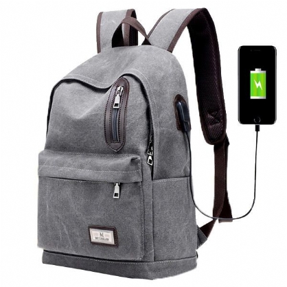 Mochila De Moda Para Hombre Mochila Ligera Informal De Lona Con Puerto De Carga Usb Externo