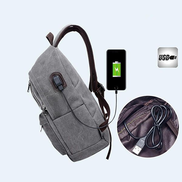 Mochila De Moda Para Hombre Mochila Ligera Informal De Lona Con Puerto De Carga Usb Externo