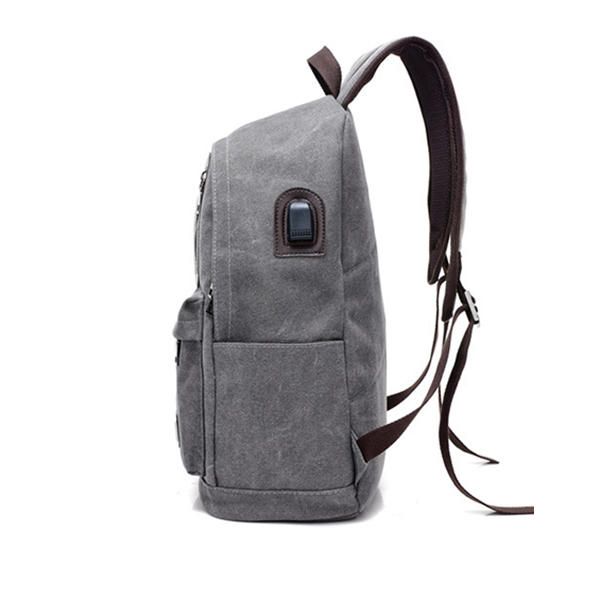 Mochila De Moda Para Hombre Mochila Ligera Informal De Lona Con Puerto De Carga Usb Externo