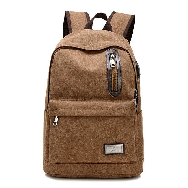 Mochila De Moda Para Hombre Mochila Ligera Informal De Lona Con Puerto De Carga Usb Externo