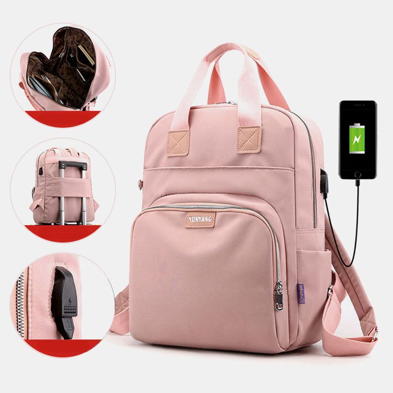 Mochila De Moda Para Mujer Bolsa De Gran Capacidad Con Puerto De Carga Usb