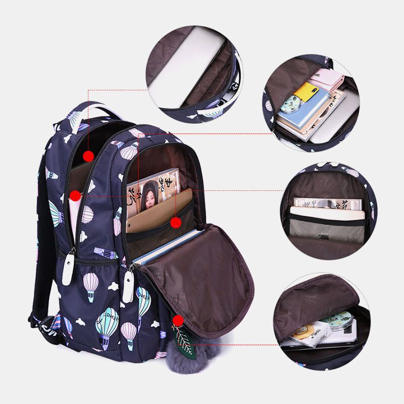 Mochila Multifunción Antirrobo Con Estampado De Bolas Mullidas Para Mujer