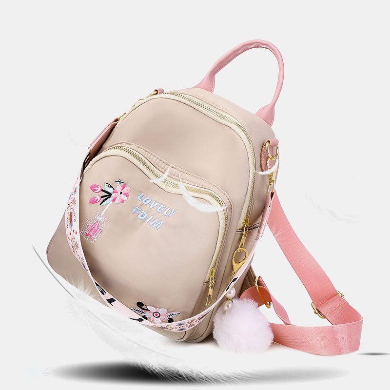 Mochila Multifunción Con Bordado Impermeable Oxford Fluffy Ball Para Mujer