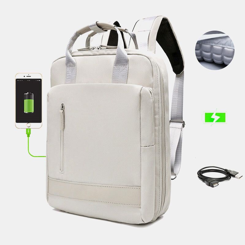 Mochila Multifuncional De Color Puro Usb De Moda De Gran Capacidad Para Mujer