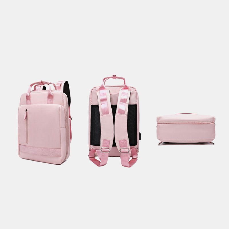 Mochila Multifuncional De Color Puro Usb De Moda De Gran Capacidad Para Mujer