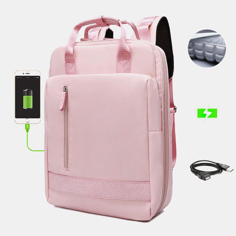 Mochila Multifuncional De Color Puro Usb De Moda De Gran Capacidad Para Mujer