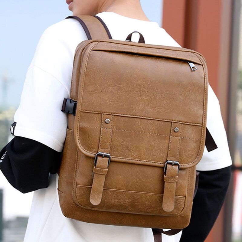 Mochila De Negocios Antirrobo De Piel Sintética Vintage Para Hombres