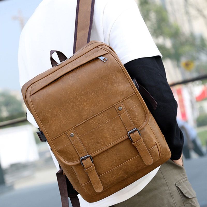 Mochila De Negocios Antirrobo De Piel Sintética Vintage Para Hombres