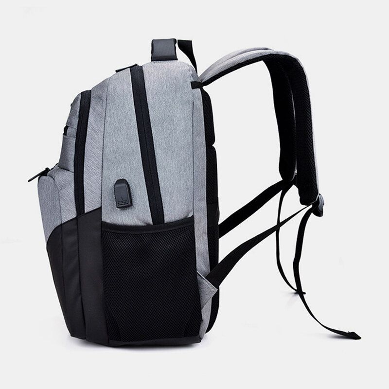 Mochila Para Ordenador Portátil Impermeable De Poliéster Para Hombre Con Carga Usb Mochila Escolar De Viaje Informal Al Aire Libre