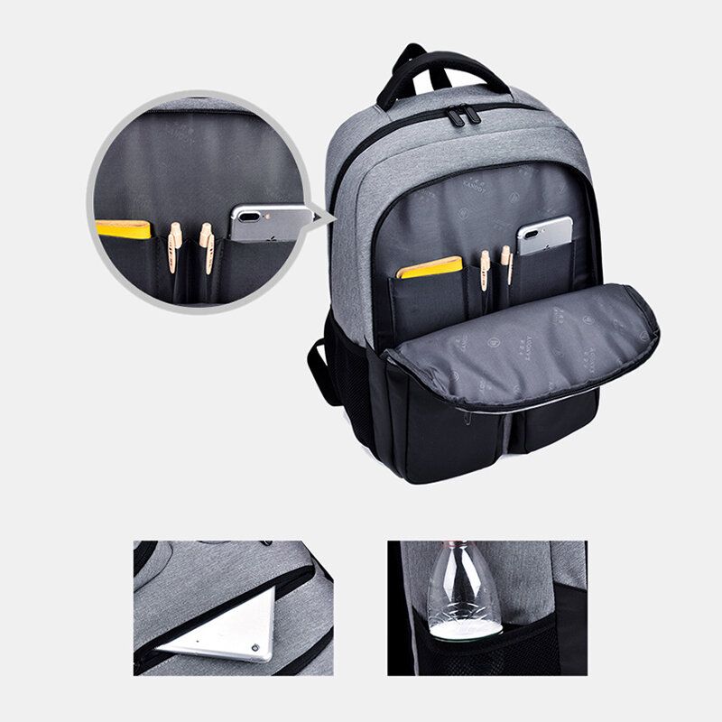 Mochila Para Ordenador Portátil Impermeable De Poliéster Para Hombre Con Carga Usb Mochila Escolar De Viaje Informal Al Aire Libre