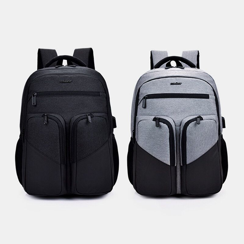 Mochila Para Ordenador Portátil Impermeable De Poliéster Para Hombre Con Carga Usb Mochila Escolar De Viaje Informal Al Aire Libre