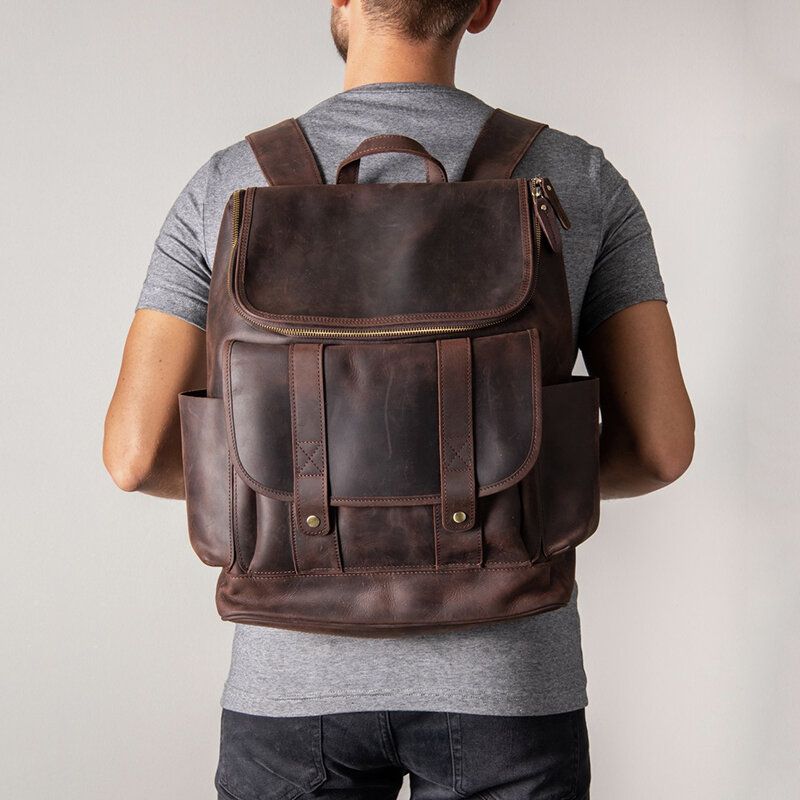 Mochila Para Portátil De 15.6 Pulgadas Antirrobo Multibolsillos Vintage Para Hombre