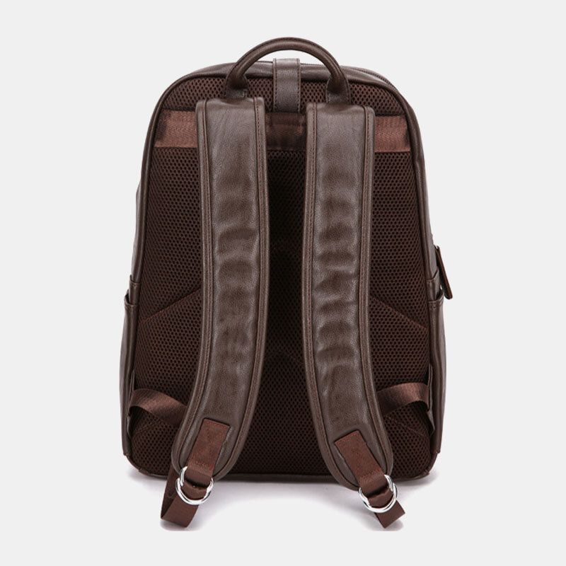 Mochila Para Portátil Vintage De 14 Pulgadas Con Múltiples Bolsillos De Cuero Pu De Gran Capacidad Para Hombres