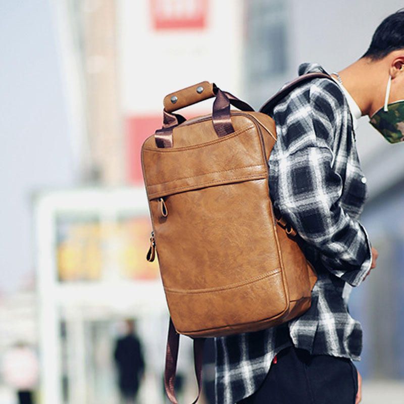 Mochila De Piel Sintética De Gran Capacidad Para Hombre Para Exteriores