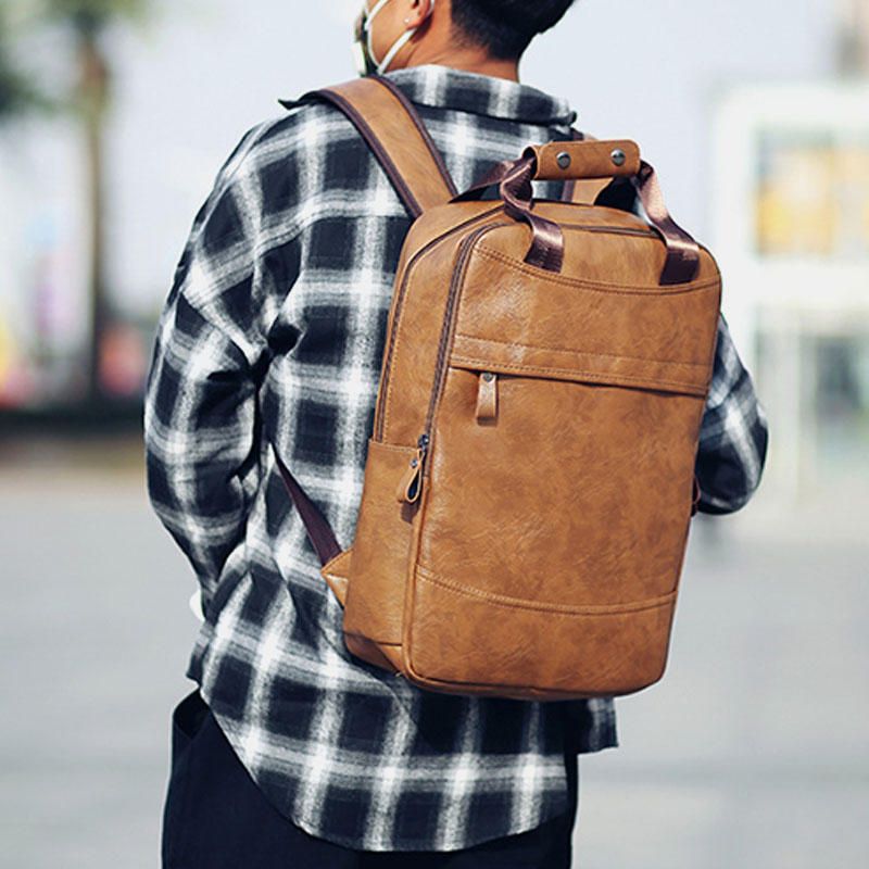 Mochila De Piel Sintética De Gran Capacidad Para Hombre Para Exteriores