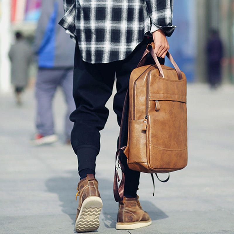 Mochila De Piel Sintética De Gran Capacidad Para Hombre Para Exteriores