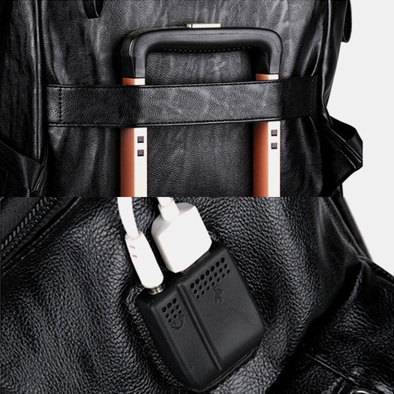 Mochila De Viaje Antirrobo Para Portátil De 14 Pulgadas De Gran Capacidad De Piel Sintética Para Hombre Con Carga Usb