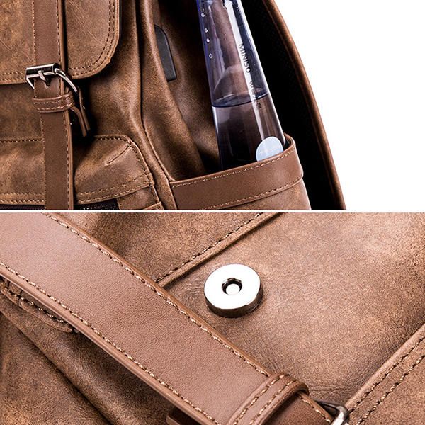 Mochila De Viaje Con Carga Usb Para Hombres Bolso De Computadora De Cuero Pu Sólido De Negocios