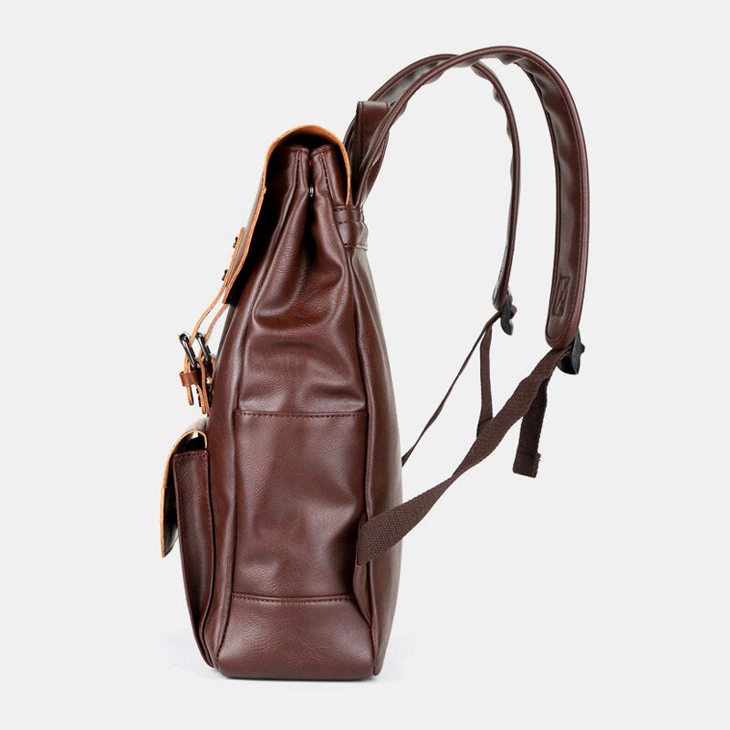 Mochila De Viaje De Gran Capacidad De Cuero Pu Unisex Bolsa Para Portátil Vintage