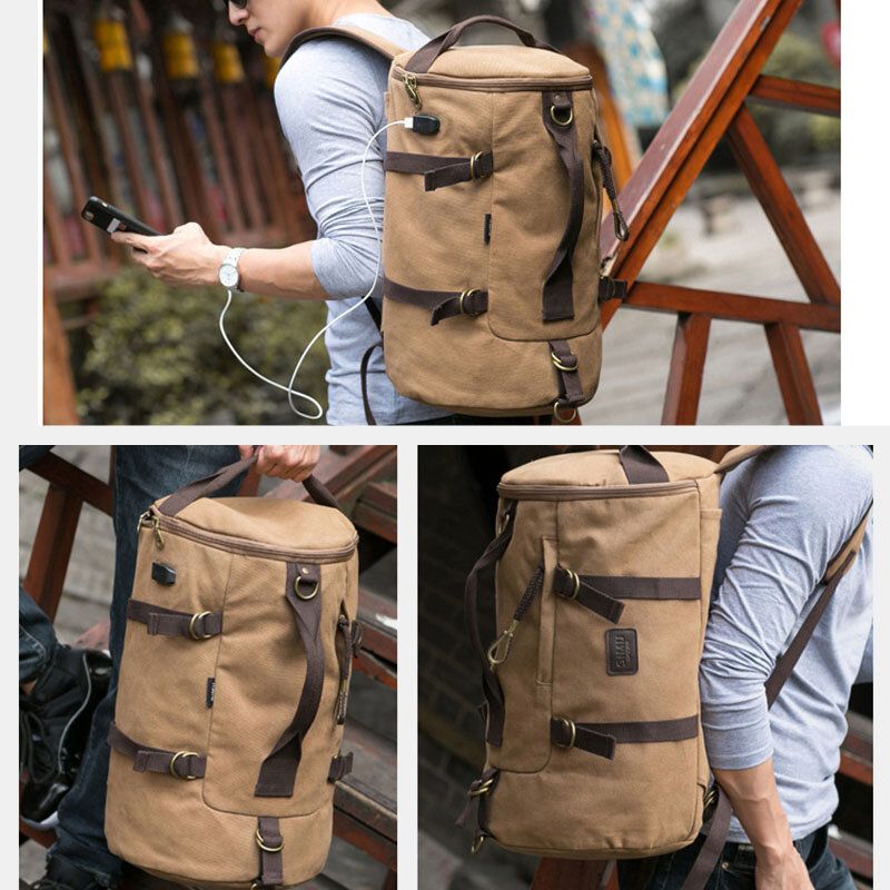 Mochila De Viaje De Lona Para Hombre Multifunción Con Bolso De Carga Usb Bolso Bandolera Bolso Cruzado