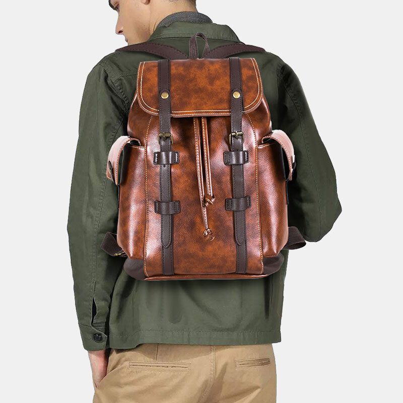 Mochila De Viaje Unisex De Piel Sintética Retro De Gran Capacidad Para Todo El Mundo