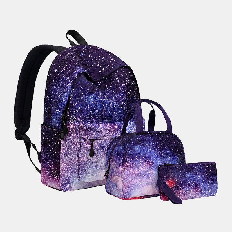 Mujeres 3pcs Galaxy Impreso Mochila Escolar Bolsa De Comida Estuche Para Lápices