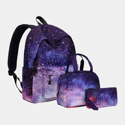 Mujeres 3pcs Galaxy Impreso Mochila Escolar Bolsa De Comida Estuche Para Lápices