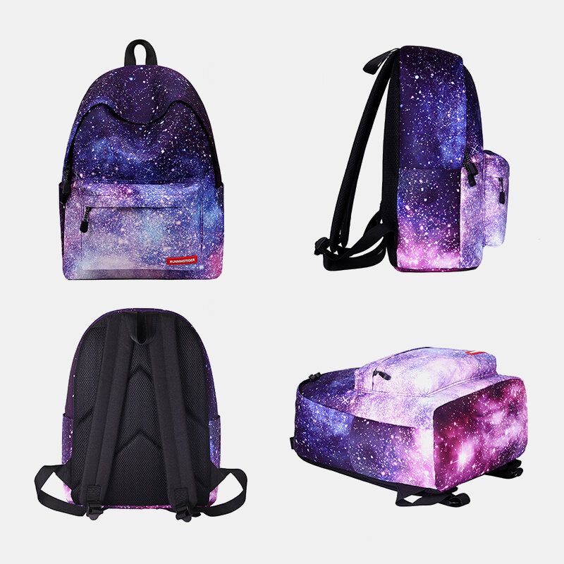 Mujeres 3pcs Galaxy Impreso Mochila Escolar Bolsa De Comida Estuche Para Lápices