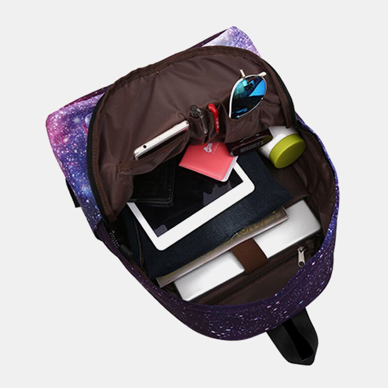 Mujeres 3pcs Galaxy Impreso Mochila Escolar Bolsa De Comida Estuche Para Lápices