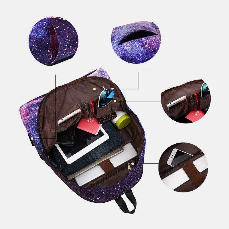 Mujeres 3pcs Galaxy Impreso Mochila Escolar Bolsa De Comida Estuche Para Lápices