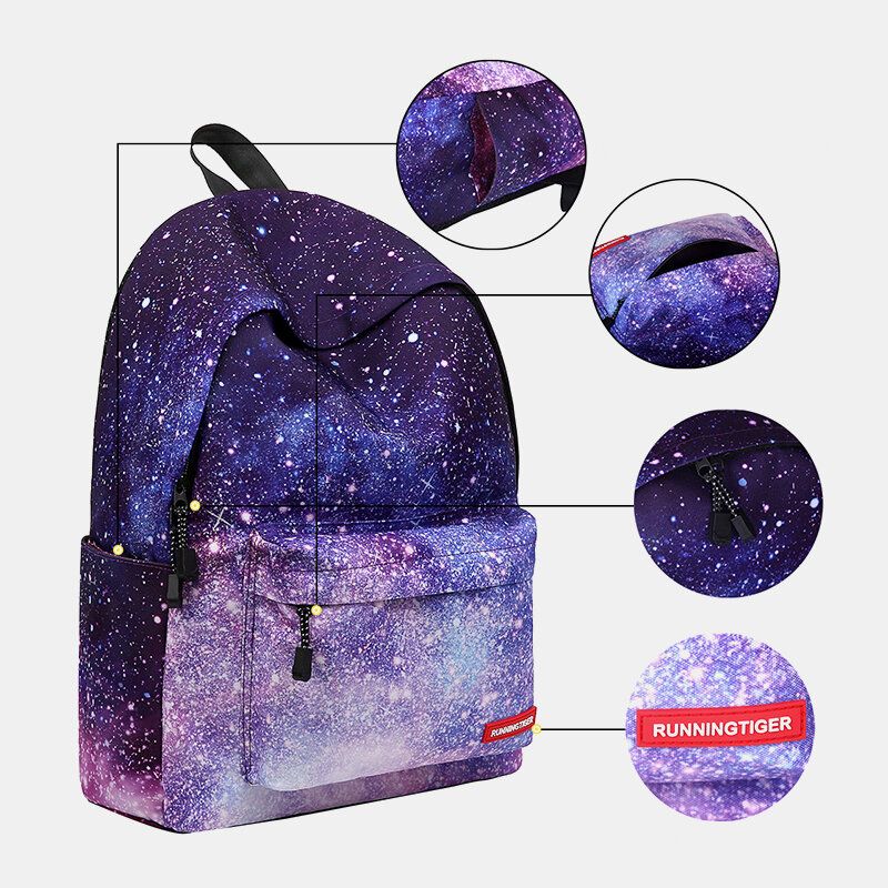 Mujeres 3pcs Galaxy Impreso Mochila Escolar Bolsa De Comida Estuche Para Lápices