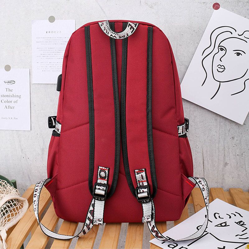 Mujeres 4pcs Mochila Escolar Multifunción Sólida Con Carga Usb