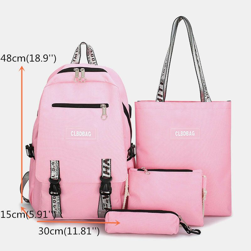 Mujeres 4pcs Mochila Escolar Multifunción Sólida Con Carga Usb