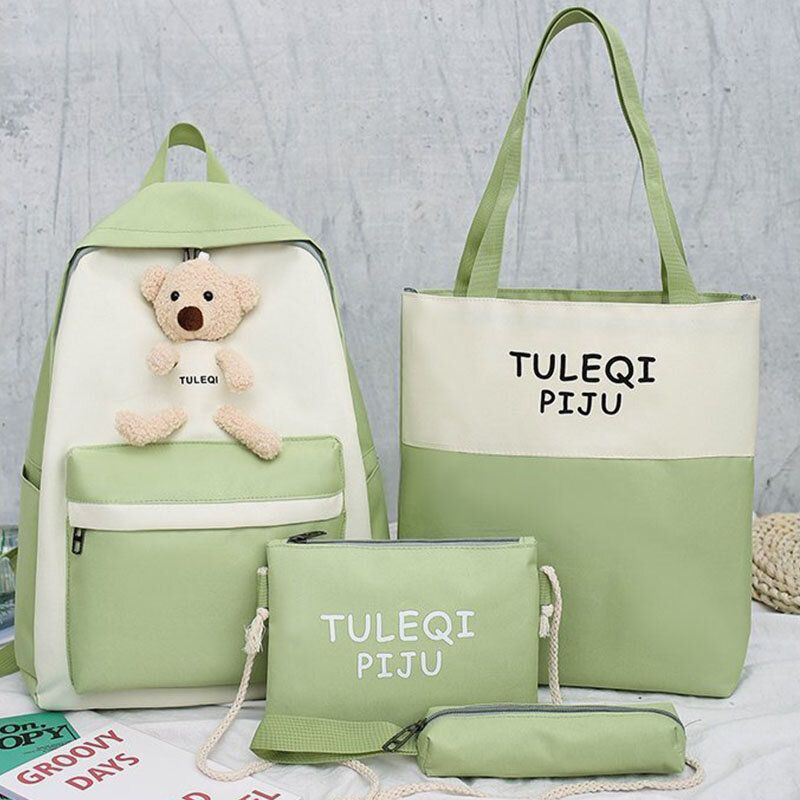 Mujeres 4pcs Oso Bolsa De Viaje Gran Capacidad Estudiantes Bolso Escolar Bolso Bandolera Mochila