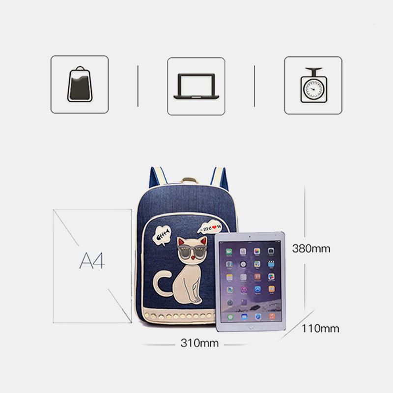 Mujeres Canvas Cute Cat Print Patchwork Mochila Informal Mochila Escolar