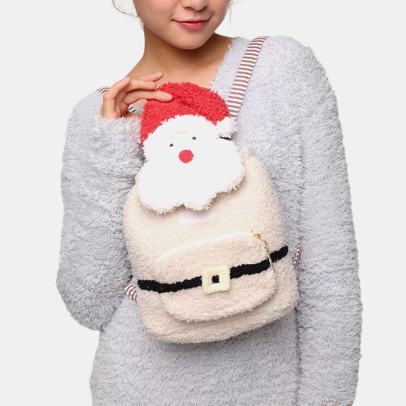 Mujeres Casual Cartoon Soft Festive Christmas Santa Claus Pattern Storage Bag Mochila