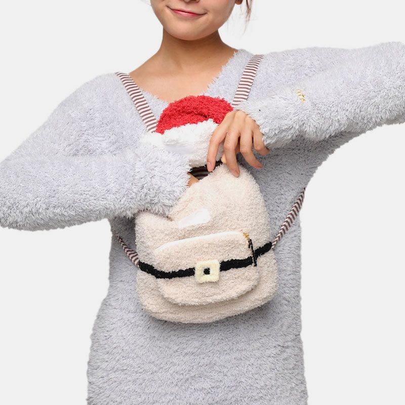 Mujeres Casual Cartoon Soft Festive Christmas Santa Claus Pattern Storage Bag Mochila