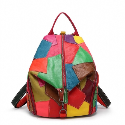 Mujeres Casual Patchwork Cuero Genuino Bolsos De Hombro De Gran Capacidad Bolsos Cruzados